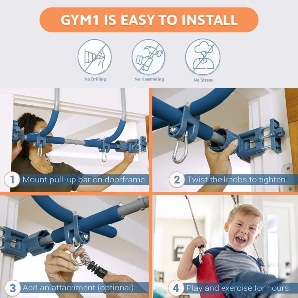 6 Piece Indoor Doorway Gym Set for Kids �� Indoor Swing for Kids Includes Kids Swing Chair, Rings, Hanging Trapeze, Ladder, Swinging Rope & Pullup Bar