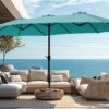 15ft Patio Umbrella Double-Sided Outdoor Market Extra Large Umbrella with Crank, Umbrella Base Included (Dark Red)