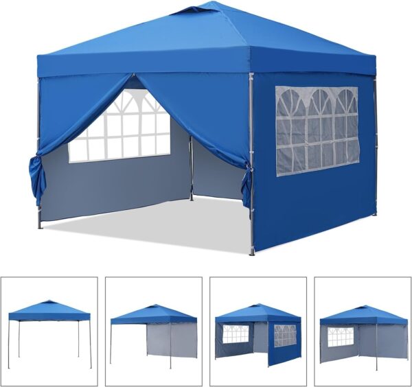 09d85b3b66704abc801c3d7bf528040e GDY 10×10 Pop Up Canopy Tent, Outdoor Canopy Tent, Patio Tent,Commercial Instant Gazebos,4 Sidewalls, Portable Shelter Canopies, with 4 sandbags, Blue.