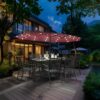 15 ft Large Patio Umbrella with Solar Lights Double-Sided Outdoor Rectangle Market Umbrellas with 36 LED Lights/Base Included/Easy Crank for Patio Garden Yard Pool Lawn, Brown