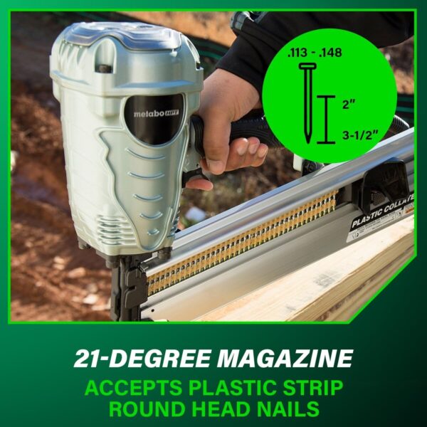 0a0e0cf13f4d4421a91b42664186b6db Framing Nailer, Pro Preferred Brand of Pneumatic Nailers, 21 Degree Magazine, Accepts 2-Inch to 3-1/2-Inch Plastic Collated Nails, Ideal for Framing, Flooring, & Roof Decking, NR90AES1