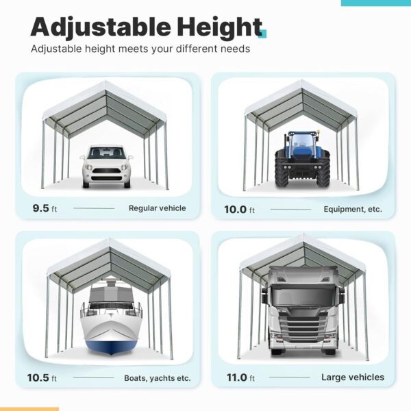 ADVANCE OUTDOOR 10×20 ft Heavy Duty Carport Potable Car Canopy Garage Party Tent Boat Shelter, Adjustable Height from 9.5 ft to 11 ft, Beige