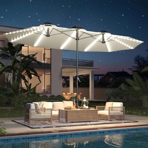 0a8af36eef1f4a5e9e1d7f5da9d6f5ec 15ft Patio Umbrella with Solar Lights, Large Double Umbrella Outdoor, Rectangle 180”x106” Umbrellas with 156 PCS LED Lights and Crank Handle for Backyard Deck Pool Shade in Black(1.9′′ Pole)