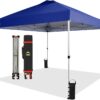 CROWN SHADES 10×10 Pop Up Canopy – Beach Tent with One Push Setup – Easy Outdoor Sun Shade for Events, Parties, Camping – Gazebo with STO-N-Go Cover Bag, Silver Coated Top, White