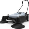 Walk-Behind Outdoor Hand Push Floor Sweeper – 5.25 Gallon Capacity – 25.5′′ Sweeping Width – Sweeps up to 27,900 ft2 / Hour, Grey