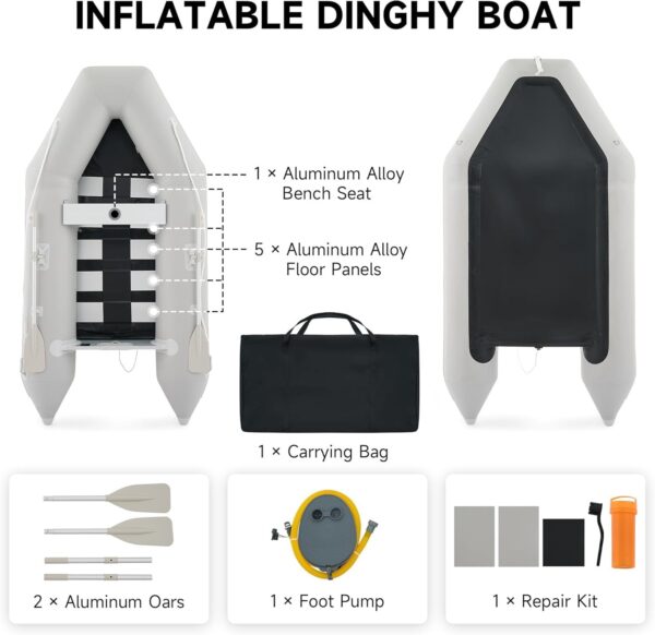 CO-Z 10ft Inflatable Dinghy Boat, 4 Person 990lb Transom Sport Tender Boat with Pump Aluminum Oars Floor, Heavy Duty Inflatable Raft Kayak for Adults