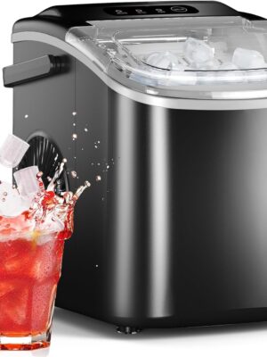 Ice Maker Countertop, Efficient Easy Carry Ice Machine, Self-Cleaning Ice Maker with Ice Scoop & Basket, 9pcs/ 8mins 26.6Lbs Per Day for Home/Office/Kitchen,Black