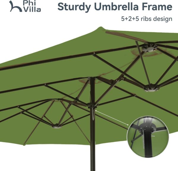 0b6c18ea1c21438d9c0ccf9dc565154c 15ft Patio Umbrella Double-Sided Outdoor Market Extra Large Umbrella with Crank, Umbrella Base Included (Dark Red)