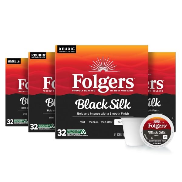 Folgers Black Silk Dark Roast Coffee, 128 K-Cup Pods