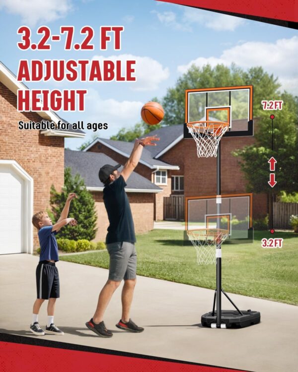 Kids Basketball Hoop Outdoor 3.2-7.2ft Adjustable, Portable Basketball Hoop & Goals for Kids/Teens/Youth in Pool/Backyard/Driveway/Indoor, 29 Inch Shatterproof Backboard and Enlarged Base