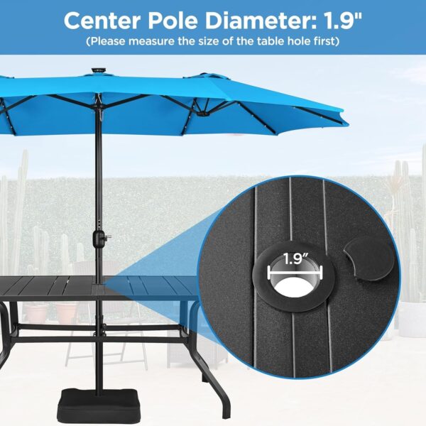 0c2c507999964ca6873a54ac4428c05e 15 ft Large Patio Umbrella with Solar Lights Double-Sided Outdoor Rectangle Market Umbrellas with 36 LED Lights/Base Included/Easy Crank for Patio Garden Yard Pool Lawn, Brown
