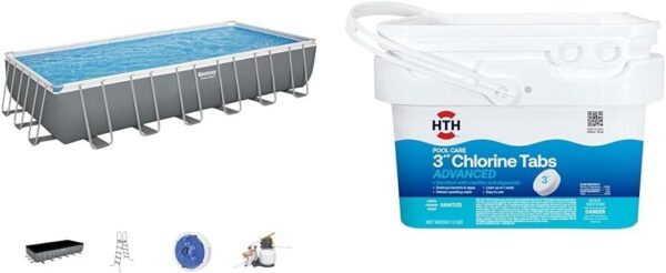 Bestway Oval Above Ground Pool Set (10′ x 6’7′′ x 33′′)| Includes Filter Pump & ChemConnect Dispenser