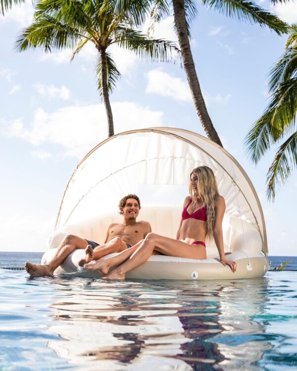 0c8aafcfddb04894bdfa0f9904a8480c INTEX 58292EP Canopy Island Inflatable Pool Float: Comfortable Lounge Surface – Built-In Cup Holders – Detachable Sunshade – 440lb Max Weight Capacity – 78.5′′ x 59′′