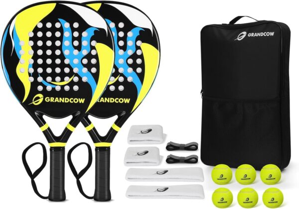 Padel Racket raqueta pala de Padel Tennis Racket Set Beginner Full Package with Cover, 3 Balls, Headband, Wristband and Backup overgrip