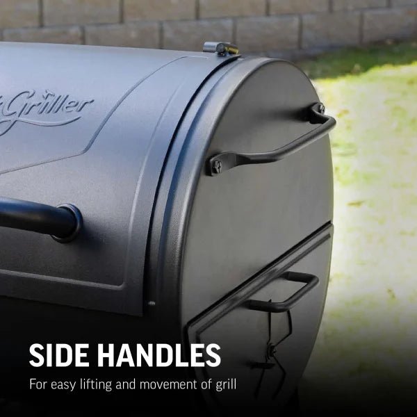 Griller Portable Charcoal Grill and Side Fire Box 17-in W Black Barrel Charcoal Grill
