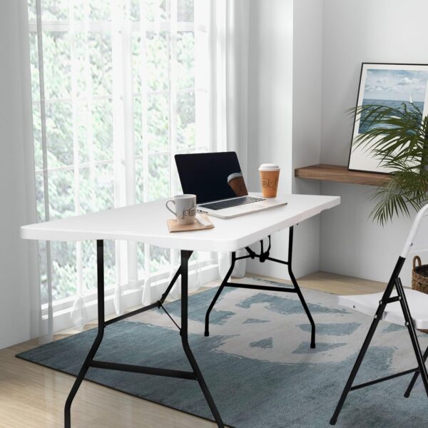 0d73b5f23cfd44699ed6d2b73906743b 6FT Folding Table HDPE Foldable Table Banquet Surface Fold-in-Half Desk Utility for Working Meeting Parties, Picnic, Camping, Weddings, Catering, Garden Dining-White