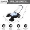 Walk-Behind Outdoor Hand Push Floor Sweeper – 5.25 Gallon Capacity – 25.5′′ Sweeping Width – Sweeps up to 27,900 ft2 / Hour, Grey