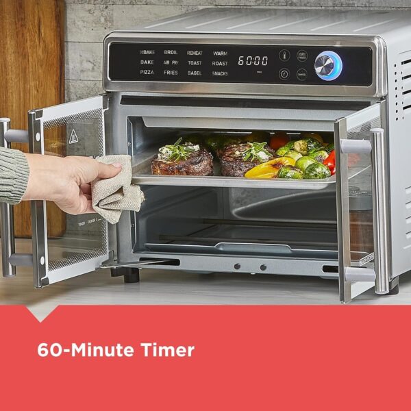 Crisp ‘N Bake Air Fryer Toaster Oven Combo, 12 in 1 Countertop Convection Oven Cooks Food Fast, Fits a Whole Pizza or 6 Toast Slices, French Doors with Stainless Steel Finish