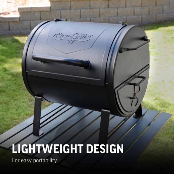 Griller Portable Charcoal Grill and Side Fire Box 17-in W Black Barrel Charcoal Grill