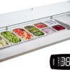 Refrigerated Condiment Prep Station, 135 W Countertop Refrigerated Condiment Station, with 2 1/3 Pans & 4 1/6 Pans, 304 Stainless Body and PC Lid, Sandwich Prep Table with Stainless Guard, ETL