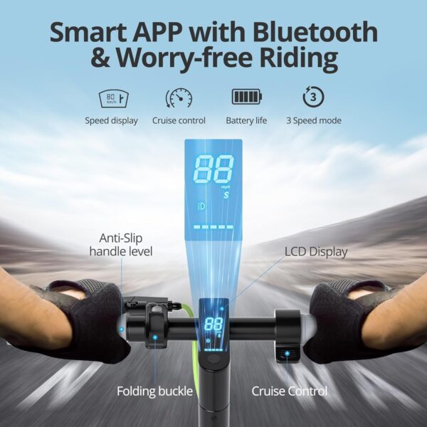 Electric Scooter – 8.5′′ Solid Tires, 350W Motor, Up to 19 MPH and 21-23 Miles Long-Range Portable Foldable Commuting Scooter for Adults with Double Braking System and App