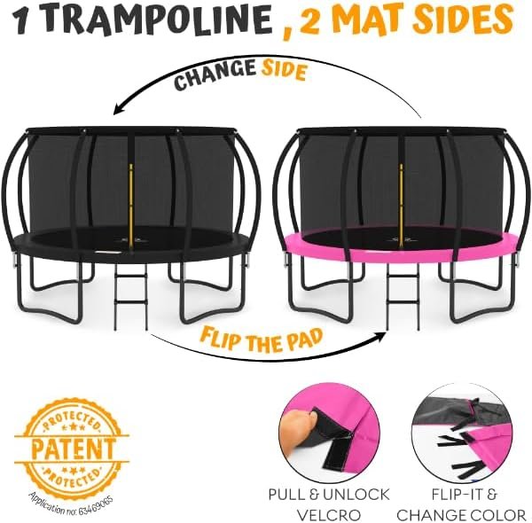JUMPZYLLA Trampoline 8FT 10FT 12FT 14FT 15FT 16FT Trampoline with Enclosure – Recreational Trampolines with Ladder and AntiRust Coating, ASTM Approval Outdoor Trampoline for Kids