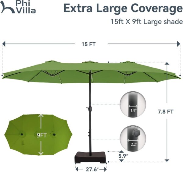 0ed9a2bd45c94fd898e40ed2e5fd700a 15ft Patio Umbrella Double-Sided Outdoor Market Extra Large Umbrella with Crank, Umbrella Base Included (Dark Red)