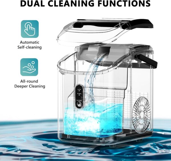 Nugget Ice Maker Countertop with Handle, Ready in 6 Mins, 34lbs Per Day, Removable Top Cover, Auto-Cleaning, Portable Sonic Ice Maker with Basket and Scoop, for Home/Party/RV/Camping (Black)