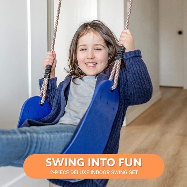 6 Piece Indoor Doorway Gym Set for Kids �� Indoor Swing for Kids Includes Kids Swing Chair, Rings, Hanging Trapeze, Ladder, Swinging Rope & Pullup Bar