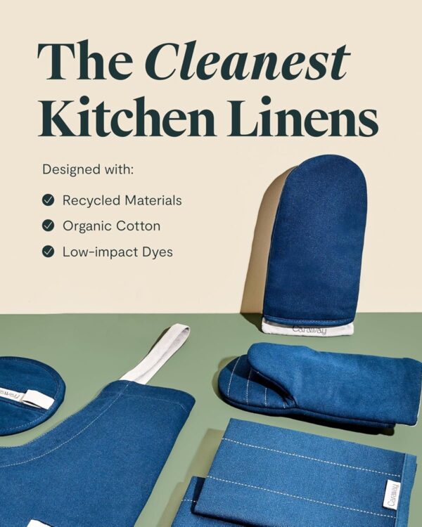 Linen Set – Apron, Pot Holders, Oven Mitts, & Tea Towels – 100% Organic Cotton – Durable, Machine Washable