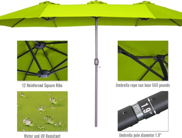 107d4d66152a479591db89dfa1303bbc 15ft Patio Umbrella with Solar Lights, Large Double Umbrella Outdoor, Rectangle 180”x106” Umbrellas with 156 PCS LED Lights and Crank Handle for Backyard Deck Pool Shade in Black(1.9′′ Pole)