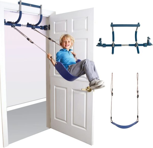 6 Piece Indoor Doorway Gym Set for Kids �� Indoor Swing for Kids Includes Kids Swing Chair, Rings, Hanging Trapeze, Ladder, Swinging Rope & Pullup Bar