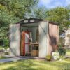 Aoxun 6.2×4 FT Shed Outdoor Storage Shed Metal Garden Shed with Lockable Doors & Slooping Roof Tool Shed Bike Shed for Backyard, Patio, Poolside (Brown)