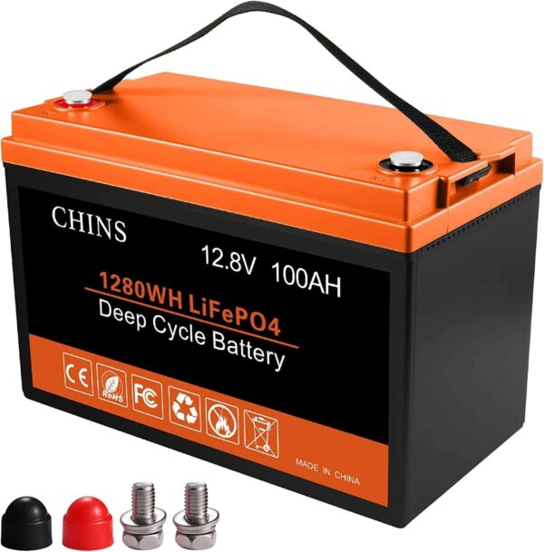 CHINS LiFePO4 Lithium Iron Battery 12V 100Ah for Boat Fishing