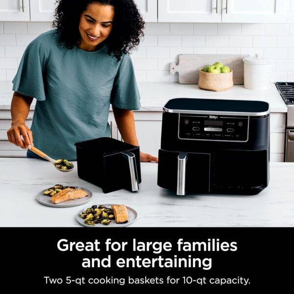 114cf29f65c645de9b711d60d2474e68 DZ401 Foodi 10 Quart 6-in-1 DualZone XL 2-Basket Air Fryer with 2 Independent Frying Baskets, Match Cook & Smart Finish to Roast, Broil, Dehydrate for Quick, Easy Family-Sized Meals, Grey