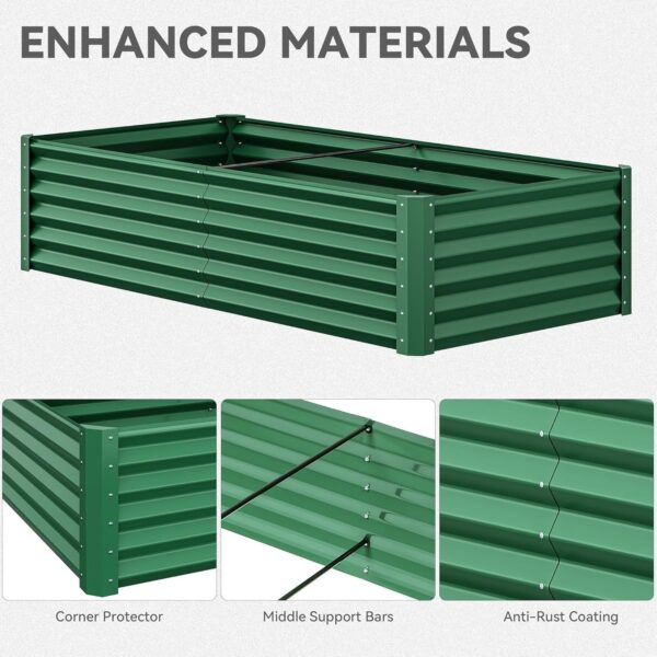 8x4x2ft 2pcs Large Raised Garden Bed Kit, Galvanized Metal Planter Box with Gloves, Ground Nails & Safety Rubber, Outdoor Above Ground Planters for Plants Vegetables Flowers, Green