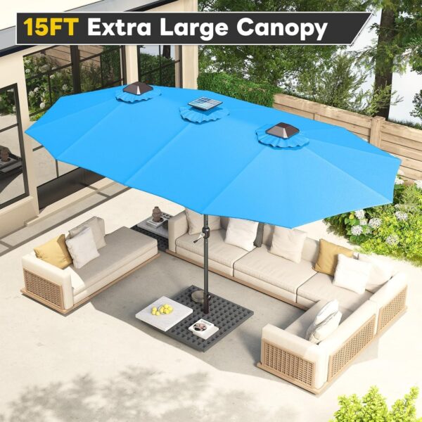 118f548489514b68b7de21e8282f0d51 15ft Patio Umbrella with Solar Lights, Large Double Umbrella Outdoor, Rectangle 180”x106” Umbrellas with 156 PCS LED Lights and Crank Handle for Backyard Deck Pool Shade in Black(1.9′′ Pole)