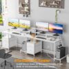 Furologee Computer Desk with Drawer and Power Outlets, 47′′ Office Desk with 2 Monitor Stands and Fabric File Cabinet, Writing Gaming Table with Shelves and 2 Hooks for Home Office, Rustic Brown