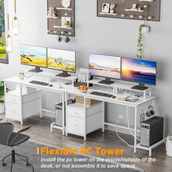 119c83fed1ef47e5ae2ebb74b3520d1e Furologee Computer Desk with Drawer and Power Outlets, 47′′ Office Desk with 2 Monitor Stands and Fabric File Cabinet, Writing Gaming Table with Shelves and 2 Hooks for Home Office, Rustic Brown