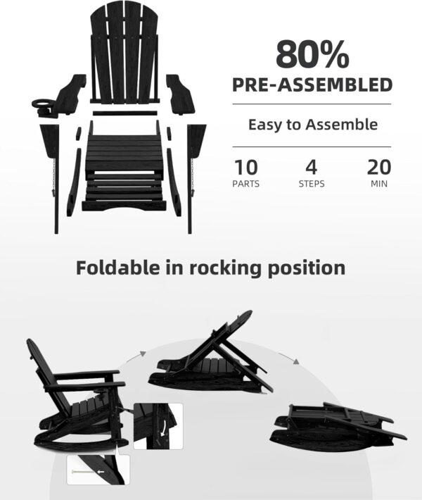 11c43b3bd9384769940195cedba34508 Folding Adirondack Rocking Chair,4-in-1 Multifunctional Patio Chair with Retractable Ottoman, Outdoor Chair Wood Texture, Lawn Chair for Porch, Backyard, Pool(Grey)