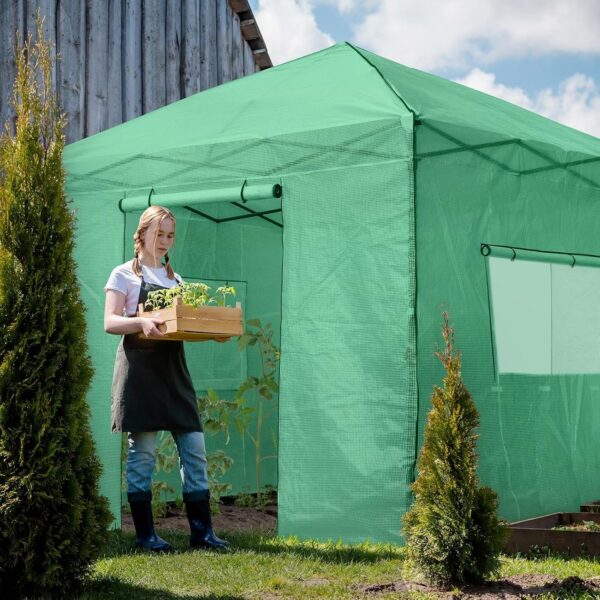 11c568401ca643289f867606cc74947a EAGLE PEAK 6×4 Portable Walk-in Greenhouse, Pop-up Indoor Outdoor Garden Green House, Zippered Door and Windows, PE Cover, White