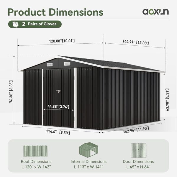 11f3864b93524ed0bf7b5d79933b024f Aoxun 6.2×4 FT Shed Outdoor Storage Shed Metal Garden Shed with Lockable Doors & Slooping Roof Tool Shed Bike Shed for Backyard, Patio, Poolside (Brown)