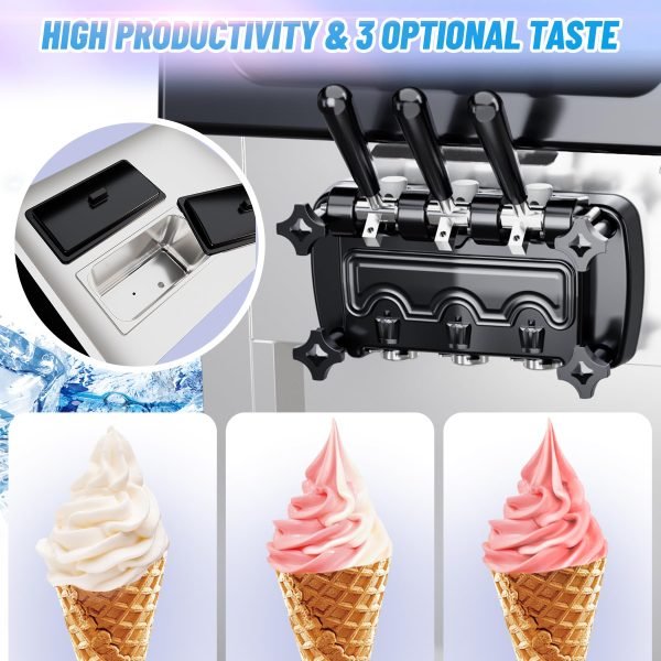 12486992d4c6481aabafe725c8798f09 2200W Commercial Ice Cream Machine, 3 Flavor Soft Serve Ice Cream Machine, 5.3-7.4 Gal/Hr, with LCD Touch Screen, Automatic Cleaning, High Productivity for Home Snack Bar & Restaurants