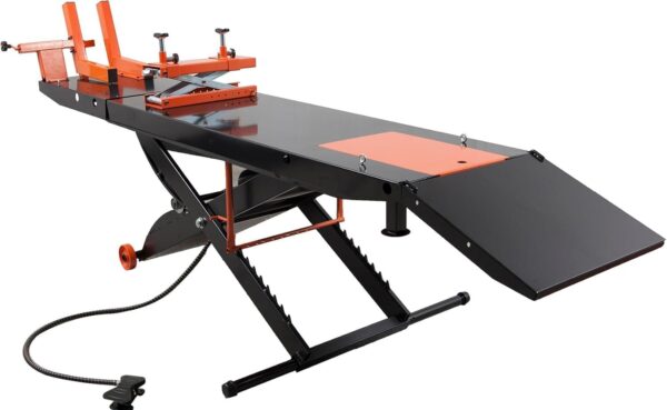 126fc89a8fe94d91b637be88868f6930 APlusLift MT1500X 1500LB Air-Operated Motorcycle & ATV Lift Table – 48′′ Wide with Side Extensions, 2-Year Warranty