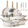 CAROTE 21Pcs Pots and Pans Set, Nonstick Cookware Sets, White Granite Induction Cookware Non Stick Cooking Set