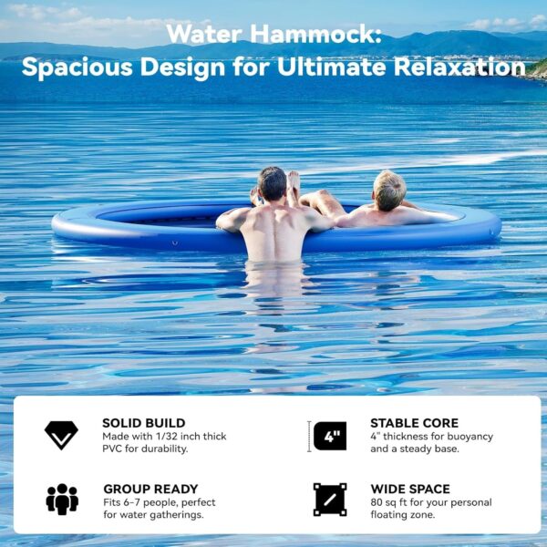 12ed90765f514c57ac896f7e2c83bac1 Round Inflatable Floating Dock, Sunchill Float Ring, Hammock Tanning Pool with 4in Woven Fabric, Manual Pump for 1-2 Min Quick Inflate/Deflate, Fits 2-8, Ideal for Lakes, Pools, Oceans