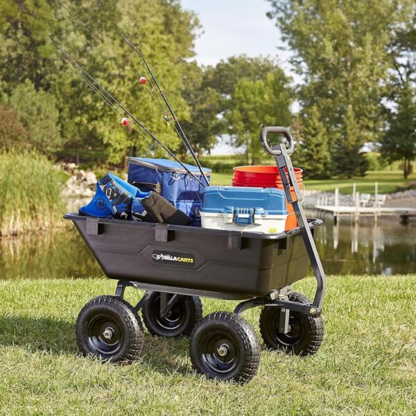137c6b68e9ad432a932c10ba01d609b9 Heavy Duty Poly Utility Dump Wagon Garden Cart w/Pneumatic Tires, 6 Cu Ft – 1200 lb Capacity Outdoor Wheelbarrow for Yard, Landscaping & Gardening, Lawn Tractor or ATV Towable-Gorilla Carts