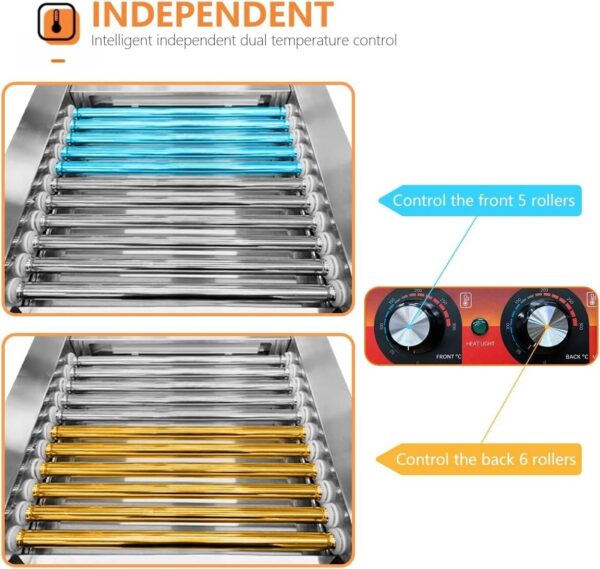 1383acaf855242208caeb3cff2e24d0a 1670W Commercial Hot Dog Rollers,11 Rollers 30 Hotdog Roller Grill,Stainless Steel Hot Dog Machine With Dust Cover,Hot Dog Roller Machine With Dual Temp Control And Led Light/Detachable Drip Tray