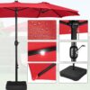 15 ft Large Patio Umbrella with Solar Lights Double-Sided Outdoor Rectangle Market Umbrellas with 36 LED Lights/Base Included/Easy Crank for Patio Garden Yard Pool Lawn, Brown
