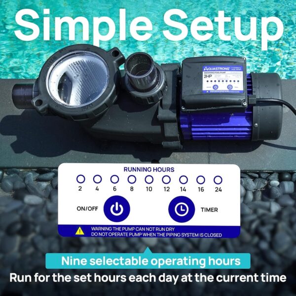 13fe0be781ec4ded9e8bc1add5ac21af AQUASTRONG In/Above Ground Pool Pump, High Flow (with Timer, 2HP, 8917 GPH, 220V)